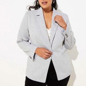 Ann Taylor LOFT Herringbone Plaid Single Breasted Knit Blazer Jacket Grey 2